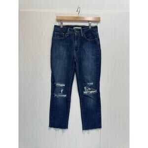 Levi's 721 Jeans Womens Size 28 High Rise Skinny Blue Dark Wash Distressed Crop